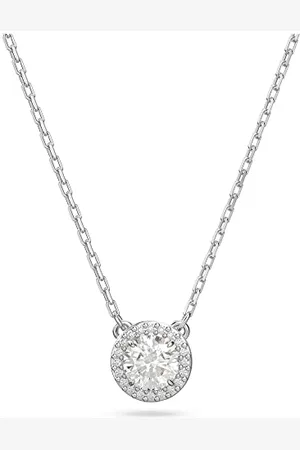 Swarovski Constella Necklace, White Round Cut Pendant Crystal, Rhodium Plated Necklace, from the Constella Collection