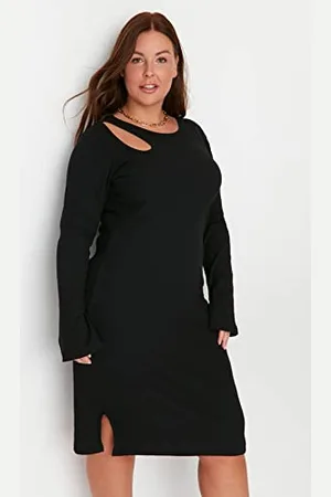 Trendyol Women Plus Size Midi Shift Slim fit Knitted Plus Size Dress