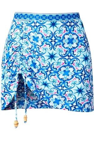 Joe Browns Womens Recycled Content Grecian Tile Border Print Ruched Side Skirt Swim Briefs, , 8 UK