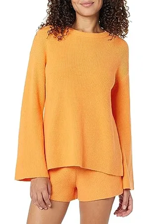 THE DROP Alice Crewneck Back-Slit Ribbed Pullover Sweater, , S