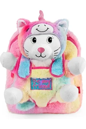 PERLETTI Kawaii Unicorn Backpack for Girls 3 4 5 6 Years – Wheeled Sports Bag with Plush Kitten Cat Removable Girl Child Kindergarten – Soft Travel Bag, , 29x23x12 cm, Backpack