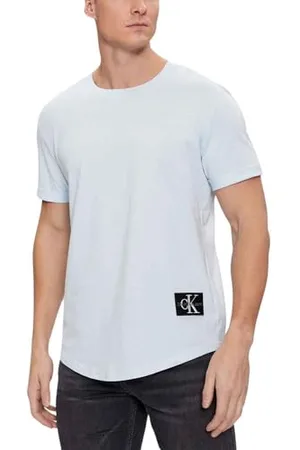 Calvin Klein Jeans Men Badge Turn Up Sleeve S/S Knit Tops Blue, S