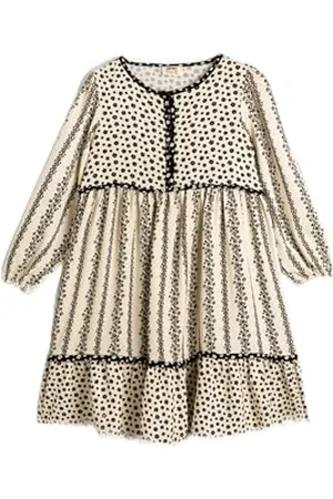 Koton Floral Dresses Button Detail Crew Neck Elastic Cuffs Dress
