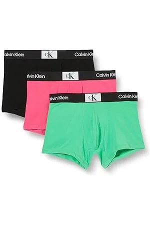 Calvin Klein Men Boxer Short Trunks Stretch Cotton Pack of 3, Multicolor (Island Green, Black, Fuschia Rose), XS