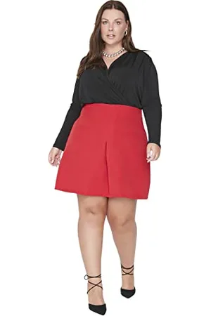 Trendyol Women Plus Size Mini A-line Pleated Skirt Woven Plus Size Skirt