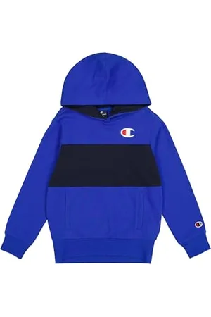 Champion Legacy Retro Sport B (306849) - Ultralight Soft Compact Fleece Color Block Hoodie, Deep Blue/Navy (BAI/NNY), 11-12 years (L) Boys FW24