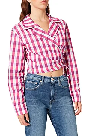 NA-KD Overlap Cropped Shirt, Check, EU 36