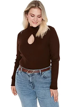 Trendyol Women Plus Size Regular Double-Breasted High Neck Knitwear Plus Size Jumper