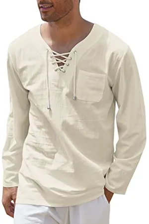 Coofandy Mens Fashion T Shirt Cotton Linen Tee Hippie Shirts V-Neck Yoga Top