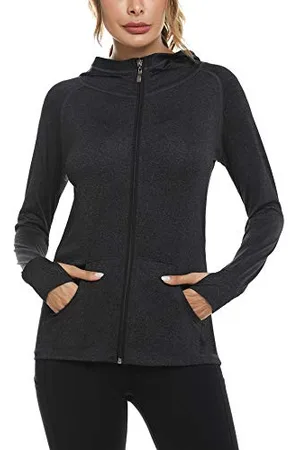 Sykooria Woman Plain Zip Up Hoodie Top Ladies Long Sleeve Sport Workout Hooded Jacket Sweatshirt Coat Hoody Jacket with Pockets and Thumb Holes