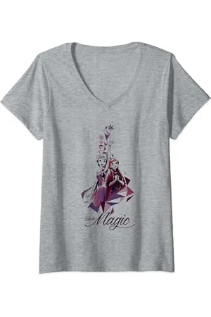 Disney Womens Frozen Elsa Anna Geometric Prism Winter Magic V-Neck T-Shirt