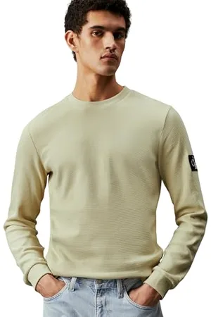 Calvin Klein Men Long-Sleeve T-Shirt Badge Waffle LS Basic, Green , XS