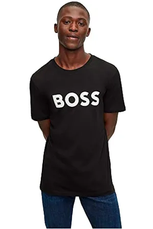 HUGO BOSS Mens Thinking 1 Cotton-Jersey T-Shirt with Rubber-Print Logo