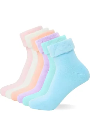 FM London 6-Pack Extra Warm Women’s Super Soft Thermal Bed Socks in Pastel Colours (Size:UK 4-8) - Fluffy Socks Womens Ideal for Cold Evenings - Fleece Lining, Warm, Cosy and Comfortable