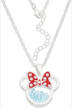 Disney Minnie Plated Brass with Red enamel Bow March Birthstone Floating Stone Necklace CF00308SMARL-Q.PH