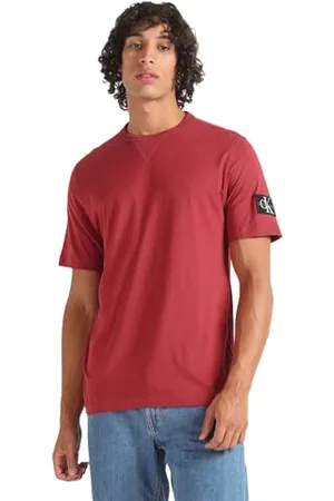 Calvin Klein Men Short-Sleeve T-Shirt Badge Regular Crew Neck, Red , XS