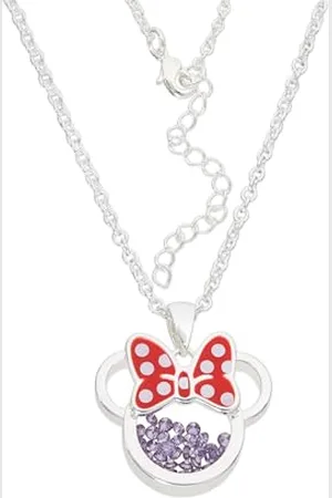 Disney Minnie Plated Brass with Red enamel Bow February Birthstone Floating Stone Necklace CF00308SFEBL-Q.PH