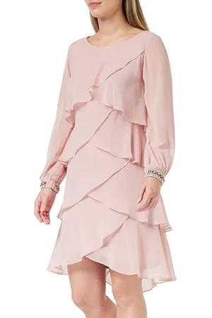 Gina Bacconi Long Sleeve Tiered Dress with Rhinestone Beading at Cuff, , 12