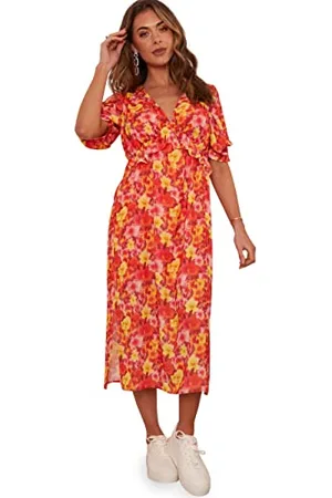 Chi Chi London Chi London Womens Short Sleeve Floral Printed Midi in Special Occasion Dress, , 10 UK