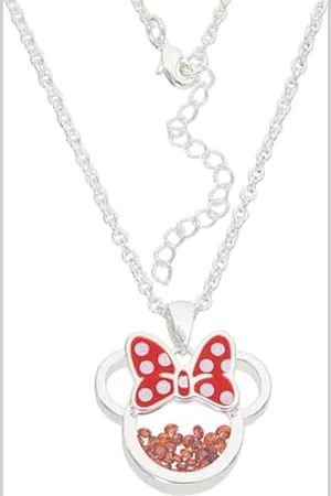 Disney Minnie Plated Brass with Red enamel Bow January Birthstone Floating Stone Necklace CF00308SJANL-Q.PH