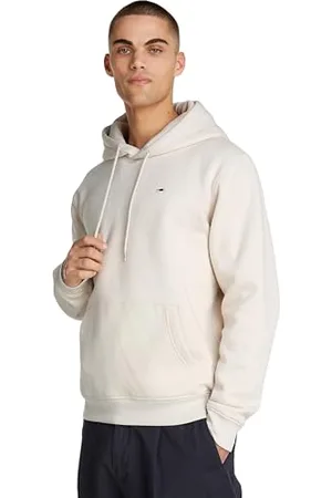 Tommy Hilfiger Men’s Regular Fit Flag Fleece Hoodie, Off-White (Newsprint), XL