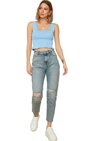 Trendyol Women High Waist Straight Leg Mom Jeans Blue