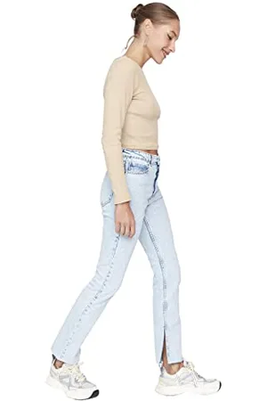 Trendyol Women Petite High Waist Straight Leg Flare Jeans
