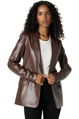 THE DROP Anouk Faux-Leather Long Blazer, , L