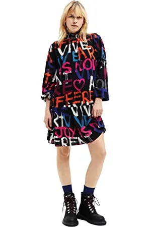 Desigual Siena Long Sleeved Colourful Writing Dress 22WWVW10