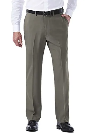 HAGGAR MensHD00218Eclo Stria Expandable-Waist Plain-Front Dress Pant Dress Pants - Gray - 42W x 29L
