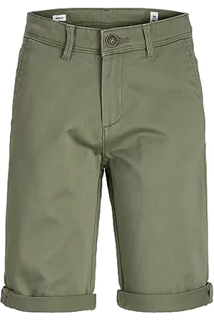 JACK & JONES Boys Chino Shorts Regular Fit Cotton Stretch Kids Shorts Zip Fly Half Pant for Juniors, Green Colour, Size- 8 Years