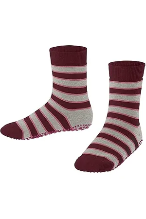 Falke Unisex Kids Simple Stripes Slipper Socks, Cotton, Red (Ruby 8830), 3-5 (1 Pair)