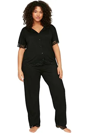 Trendyol Women Straight Knitted Shirt-Trousers Plus Size Pajamas Set