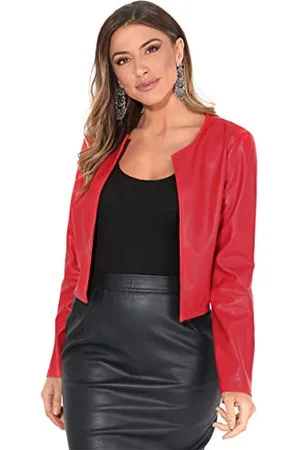 Krisp Womens PU Leather Long Sleeve Cropped Blazer Jacket ( , M), 4432- -M