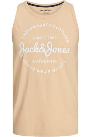 JACK & JONES Mens Sleeveless Vest Logo Design Bodybuilding Workout Jogging Gym Sports Exercise Running Sleeveless Vest for Men, Orange Colour, Size- S