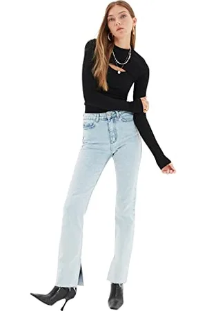 Trendyol Woman Basics High Waist Straight Leg Flare Jeans