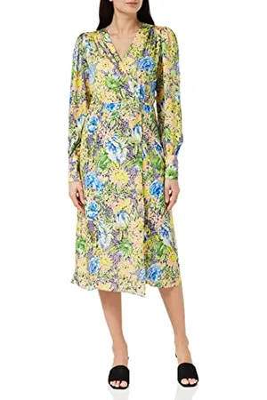 HOPE & IVY Womens The Katie Wrap Front Midi with Blouson Sleeve and Tie Waist Special Occasion Dress, , 10 UK