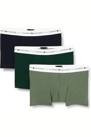 Tommy Hilfiger Men’s 3 Pack Cotton Trunks with Stretch, (Hunter/Stonewash Gr/Des Sky), S