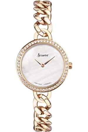 Accurist Ladies Jewellery 28mm Quartz Watch in White with Analogue Display, and Rose Gold Stainless Steel Bracelet 78009