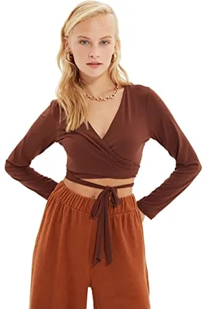 Trendyol Women Loungewear Slim fit Basic V Neck Knitted Blouse