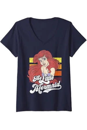 Disney Womens Little Mermaid Vintage Stripes V-Neck T-Shirt