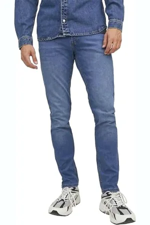 JACK & JONES Mens Blue Jeans Slim Fit Button Fastening Low Rise Strech Jeans for Men, , 30W / 32L