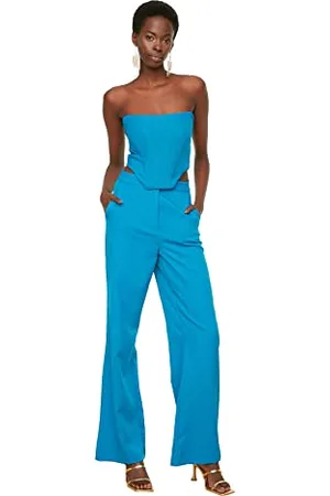 Trendyol Women Glam Fitted Open Shoulders Strapless Woven Bustier Royal Blue