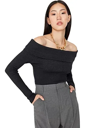 Trendyol Women Fitted Basic Carmen Collar Knit Blouse