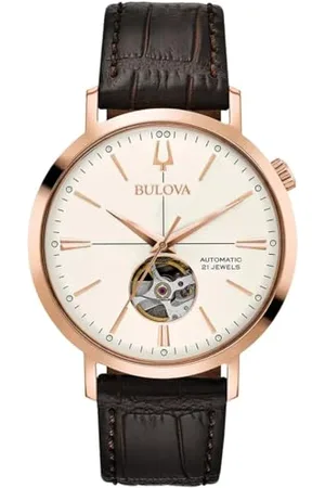 BULOVA Mens Analogue Classic Automatic Watch with Leather Strap 97A136,White