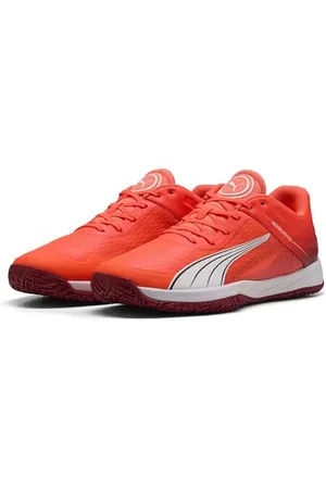 PUMA Unisex Accelerate Turbo Indoor Court Shoe, Glowing RED White-Dark Crimson Black, 8.5 UK