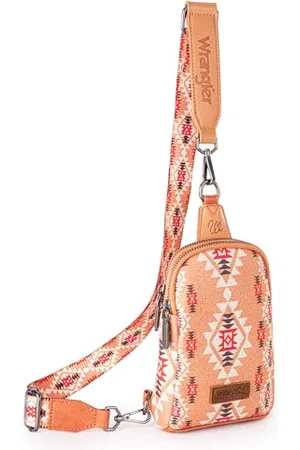 Wrangler Aztec Sling Bag Southwest Crossbody Bags Trendy Chest Bag, Orange