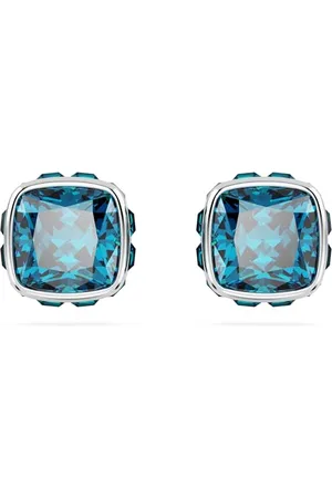 Swarovski Birthstone stud earrings, Square cut, December, , Rhodium plated