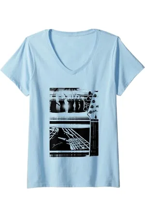 Trendy Apparel Womens Trendy Rock And Roll All Night Vintage Poster V-Neck T-Shirt