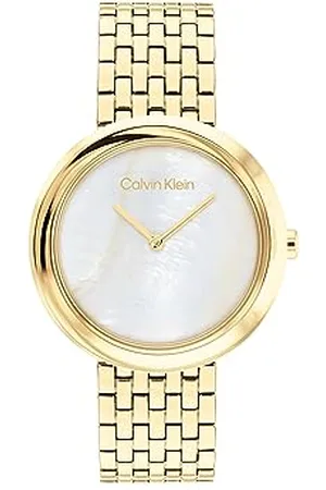 Calvin Klein Analogue Quartz Watch for Women Twisted Bezel Collection with Gold Colored Stainless Steel Bracelet - 25200321